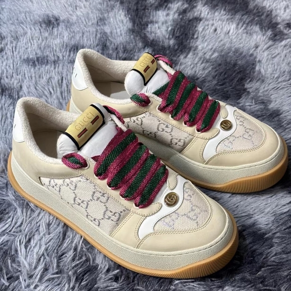 GUCCI canvas lace-up low-top fashion board shoes rice color